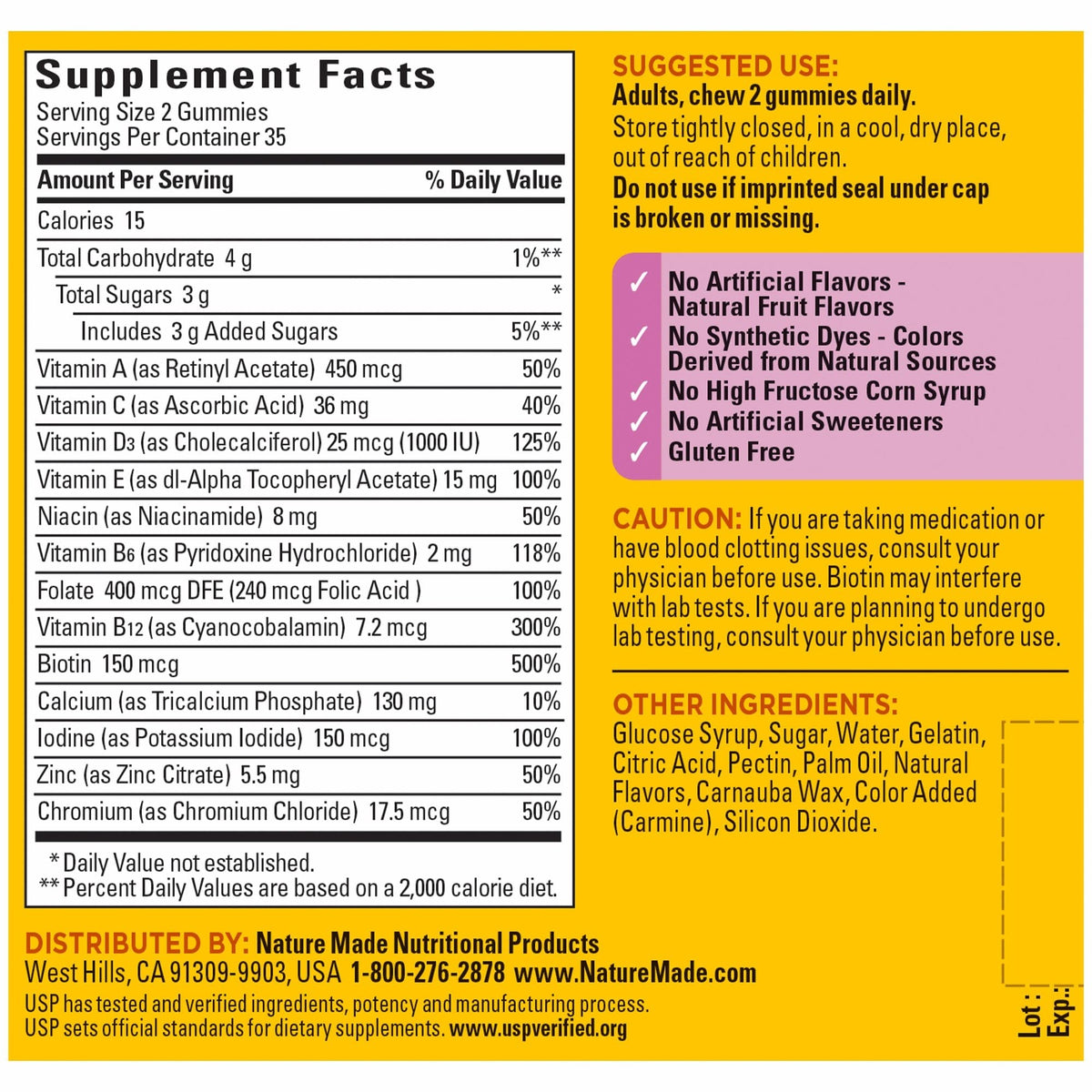Gluten free chewable multivitamin for women from Nature Made USA import packaging.