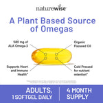NatureWise organic non GMO flaxseed oil capsule close up view.