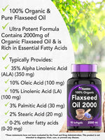 Back label of TNVitamins 100 percent organic flaxseed oil softgels showing nutritional facts and allergen free claims