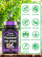 Close up view of non GMO gluten free organic flaxseed oil softgels by TNVitamins