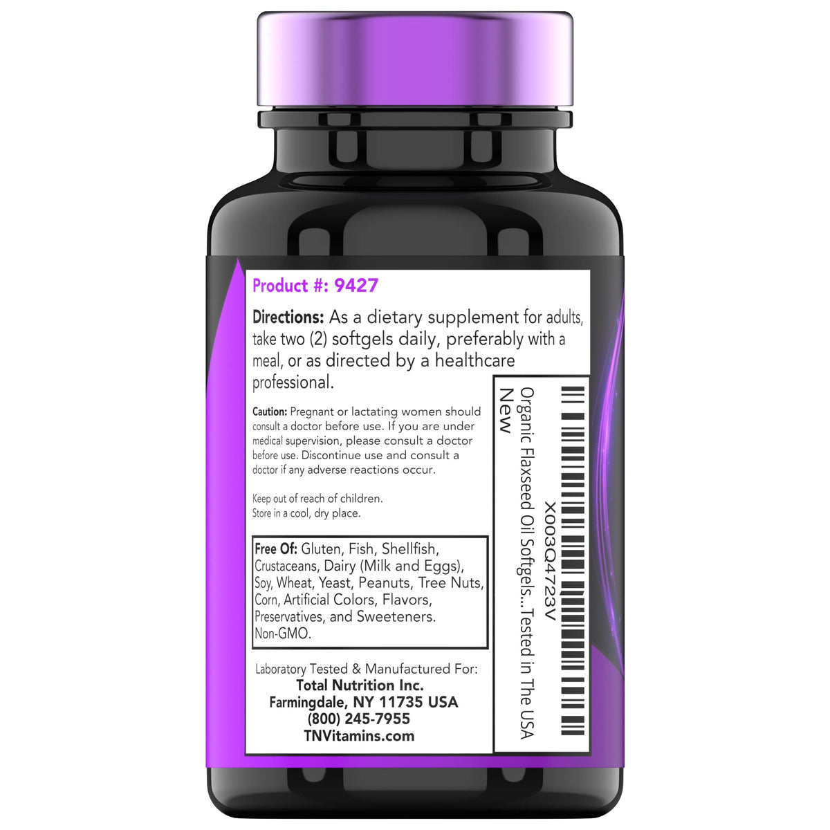 TNVitamins plant based omega 3 6 9 flax seed oil supplement for skin and joint wellness