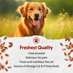 Side view of Barlean's 12 ounce flaxseed oil for dogs and cats highlighting skin coat care