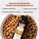 Barlean's vegetarian flax oil for pets bottle showcasing non GMO verified ingredients