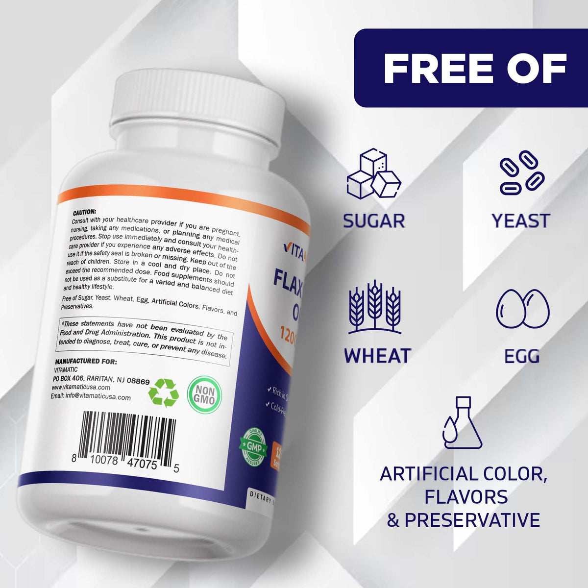 Vitamatic flax seed oil softgels dietary pills for immune and heart support