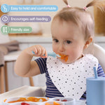 Six piece child friendly forks arranged neatly to display the soft pastel color options.