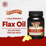 Barlean's Fresh Flax Oil bottle showing 1650 mg ALA fatty acid nutritional facts