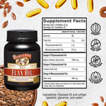 Back label of Barlean's fresh flax oil 100 count bottle with usage directions