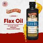 Barlean's Organic Lignan Flaxseed Oil sixteen fluid ounce bottle back label nutrition facts