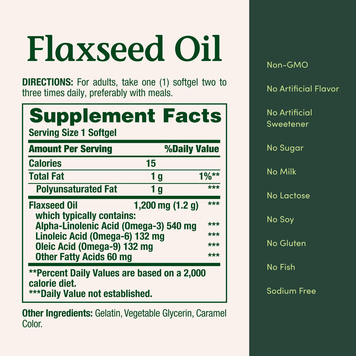 Nature's Bounty Flaxseed Oil supplement facts panel