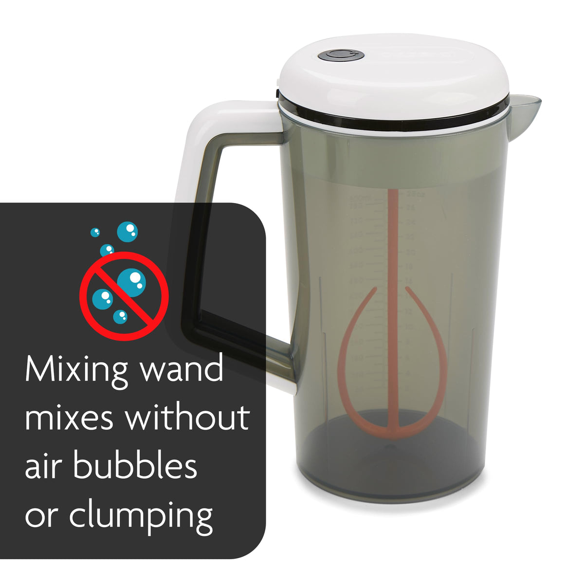 Automatic formula mixing pitcher with locking lid and no drip spout