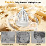 Portable electric mixer for baby formula showing the digital one-press control panel close up.