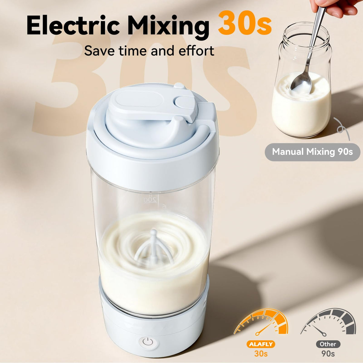 Rechargeable baby milk maker stored inside a home refrigerator door shelf.