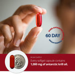 Mobisyn one thousand milligrams krill oil dietary supplement label highlighting fifty-six percent phospholipids.