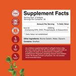 High absorption Antarctic krill oil softgels close up showing natural red astaxanthin color.