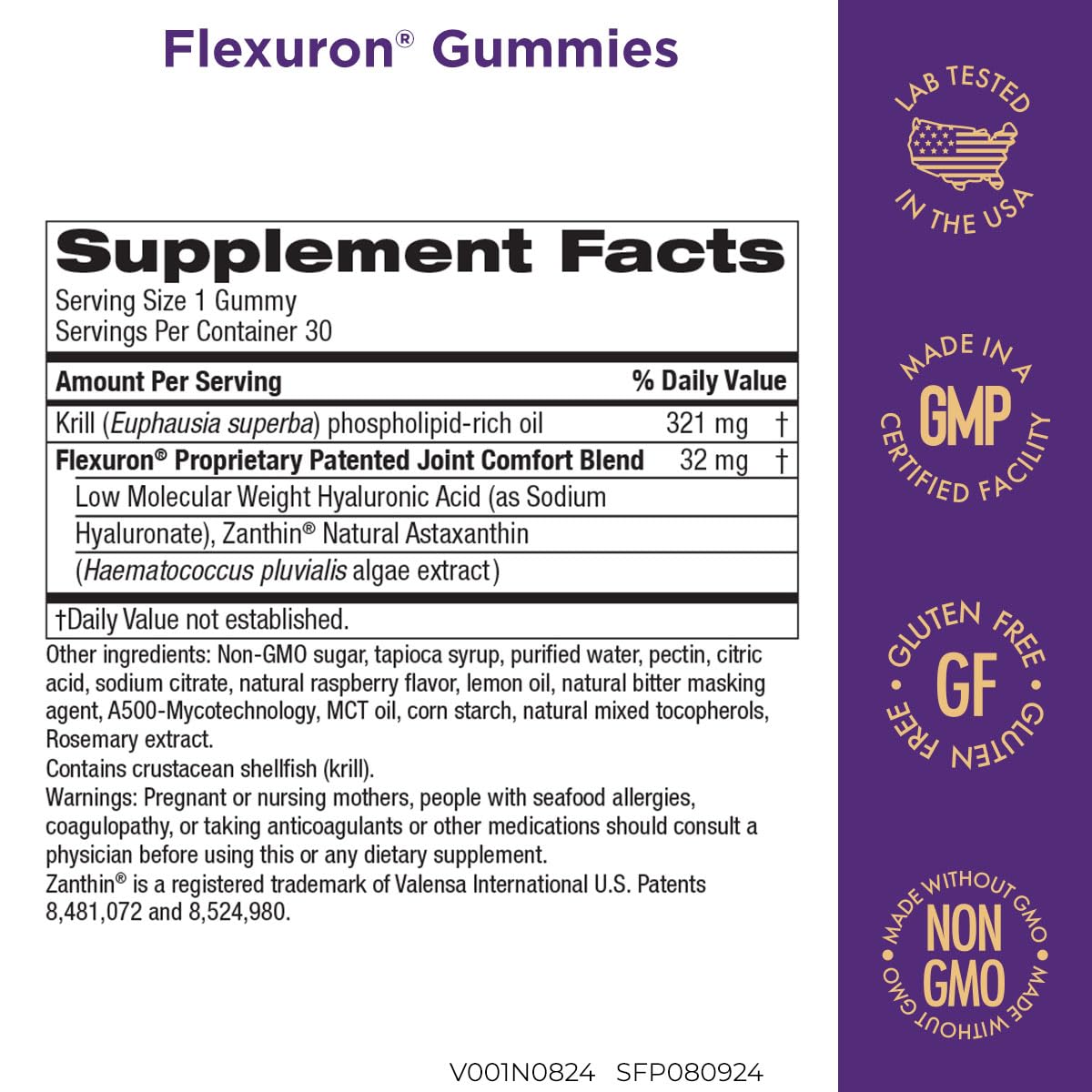 Purity Products Flexuron Berry Surprise flavor supplement bottle showing nutritional information facts.