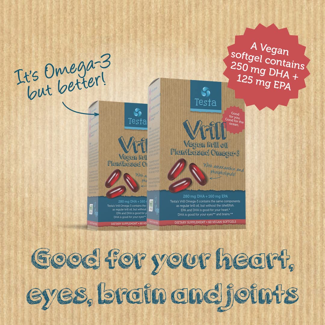 Close up view of Testa vegan krill oil replacement softgels with astaxanthin