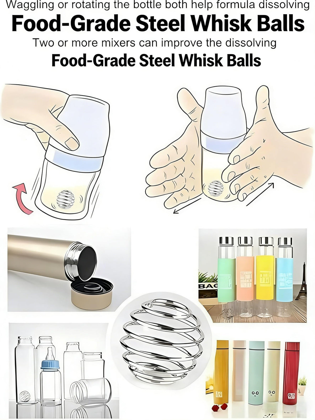 Yofan milkshake supplement agitator balls placed next to a small drinking cup