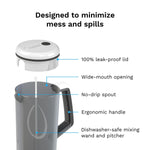 Baby Brezza motorized mixer pitcher stored conveniently inside a domestic refrigerator shelf holding prepared milk for day feedings.