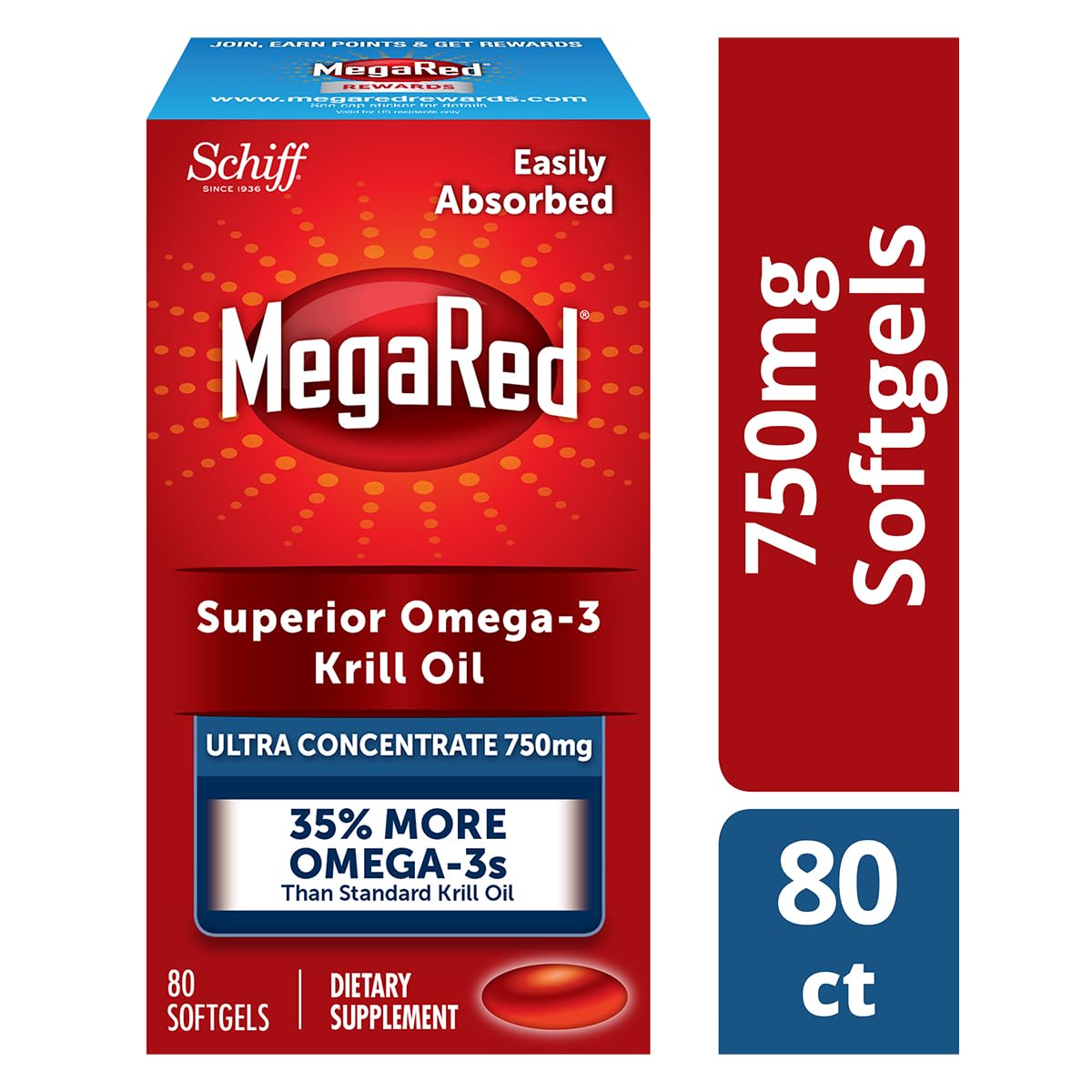 MegaRed Antarctic Krill Oil 80 softgels pack of 2 supplement facts