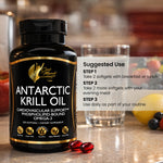 Premium Antarctic Krill Oil by Cocó March showing the high potency antioxidant support with choline.