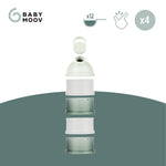Ergonomic spout lid detail on the green formula storage box demonstrating easy pour function