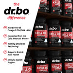Authentic Dr. Bo marine omega 3 capsules displaying softgel count details