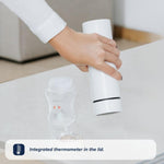 Formula preparation flask showing compact travel size for diaper bags