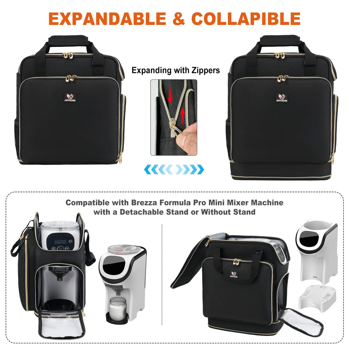 Black formula dispenser storage bag showing expandable bottom design