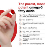 Close up of the red softgel capsules from the Anisx Antarctic Krill Oil supplement containing astaxanthin