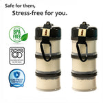 KiKo stackable formula dispenser two pack being packed into a compact diaper bag for travel convenience.
