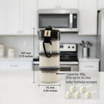 FUNOMOCYA baby essentials formula holder demonstrating easy pour spout for quick night feedings.