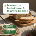 NatureBell Benfotiamine dietary supplement veggie capsules arranged neatly next to the authentic bottle