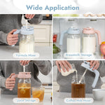 Papablic glass formula mixer lid attachment showcasing the flip locking pour spout