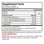 Futurebiotics Antarctic Krill Oil packaging emphasizing 2000 mg potency per serving with natural EPA and DHA