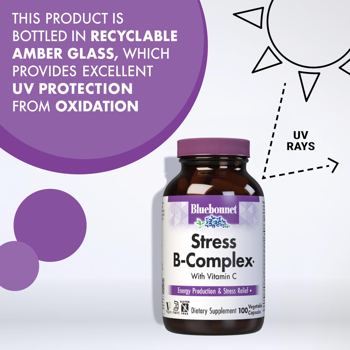 Bluebonnet Nutrition Stress Relief B Complex 100 count bottle packaging for cellular energy metabolism