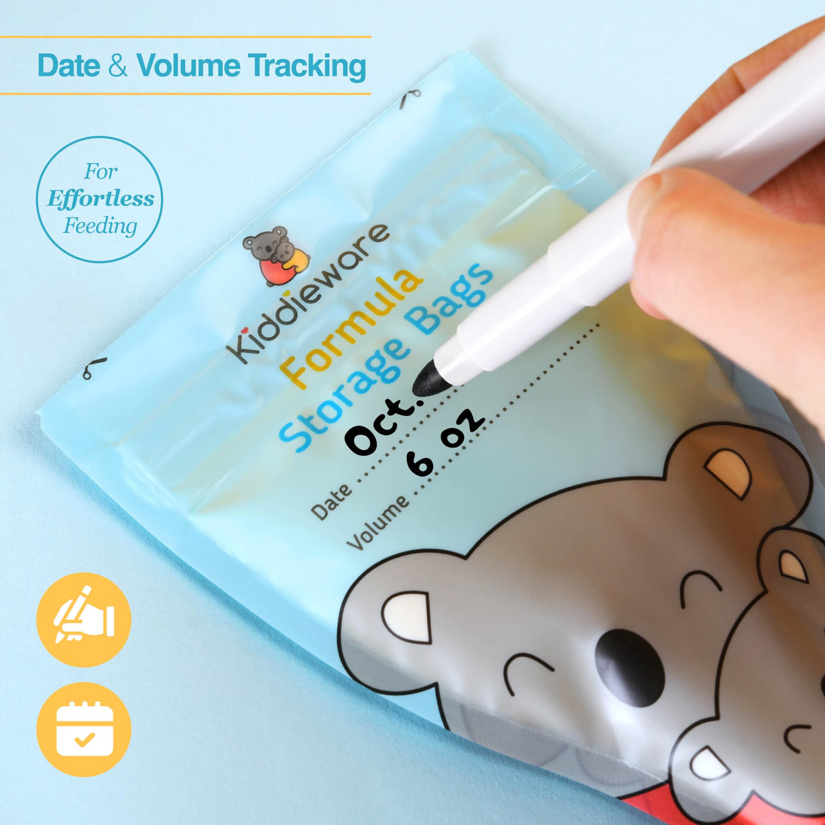 Compact disposable formula storage bags organized neatly inside a parent travel diaper bag