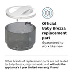 Imported Baby Brezza infant formula maker replacement components clean top view.