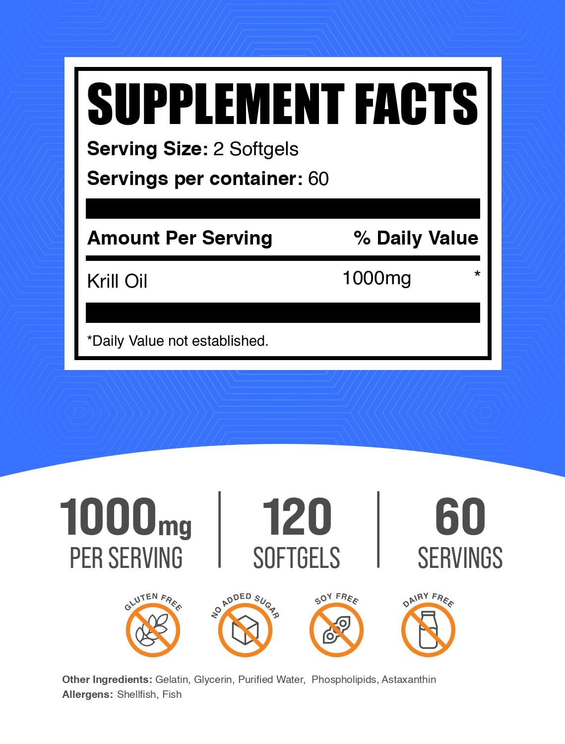 BulkSupplements Antarctic Krill Oil 1000mg packaging showcasing premium EPA and DHA ingredients for heart health.