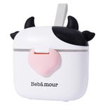 Bebamour milk powder container open lid showing measuring spoon and leveller