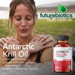 Futurebiotics Krill Oil 90 softgels packaging illustrating non GMO and heavy metal tested seals.
