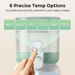 Momcozy Instant Water Warmer dispensing precise warm water into a clear baby bottle