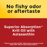 Supplement facts panel of Nature Made Krill Oil containing astaxanthin and essential phospholipids