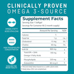 Side view of Kori Krill Oil bottle detailing premium EPA and DHA nutritional facts and ingredients