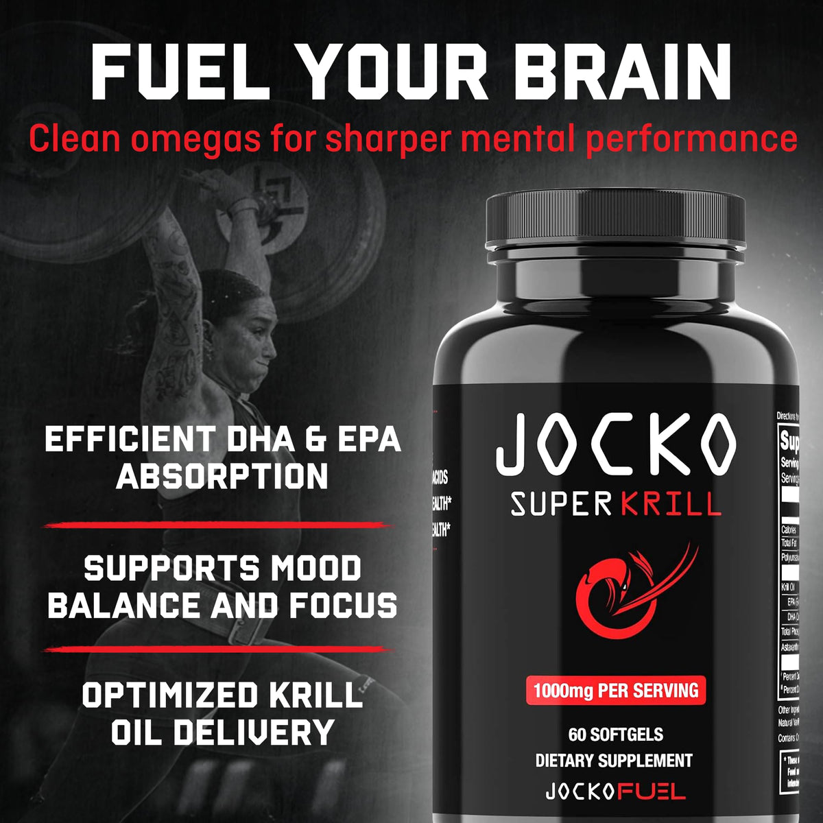 Jocko Fuel Super Krill Oil 60 softgels label details and ingredients