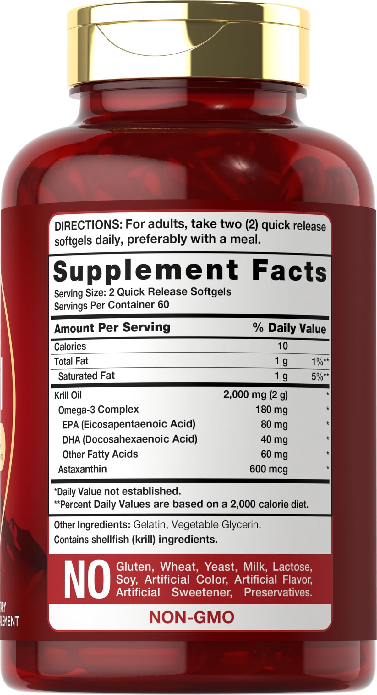 Carlyle red krill oil supplement showing product facts label and omega three ingredients