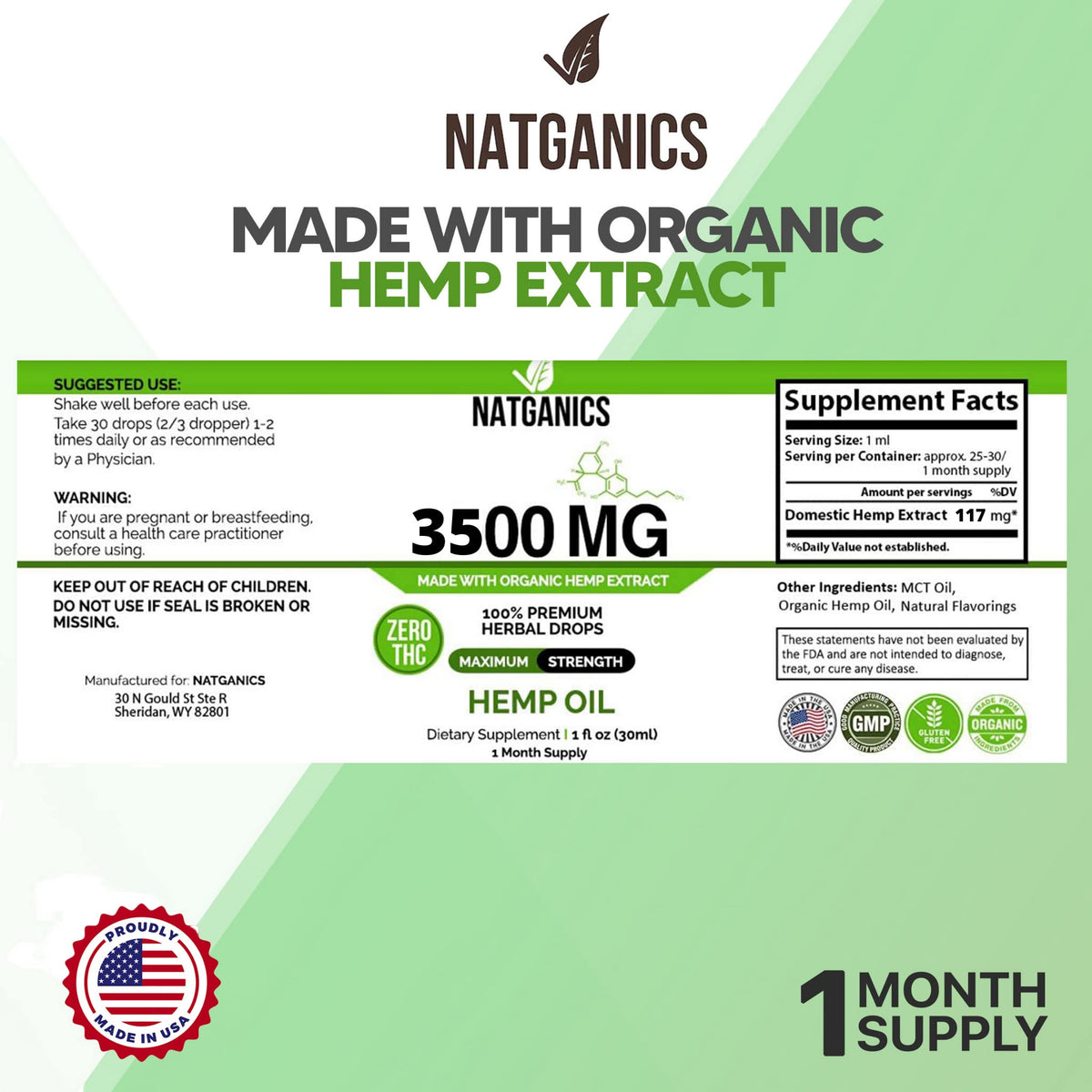 Natganics ultra strength hemp oil 30ml bottle
