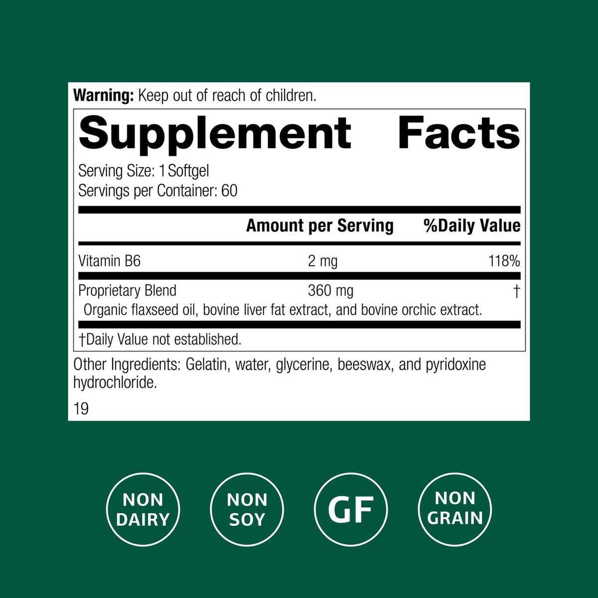 Close up of Standard Process Flax Oil Plus supplement label