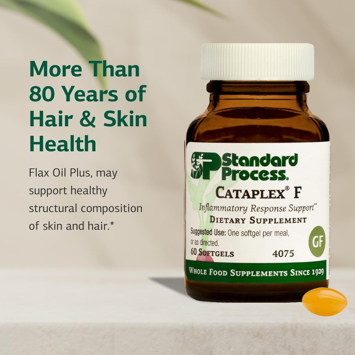 Standard Process flaxseed oil softgels nutritional information panel