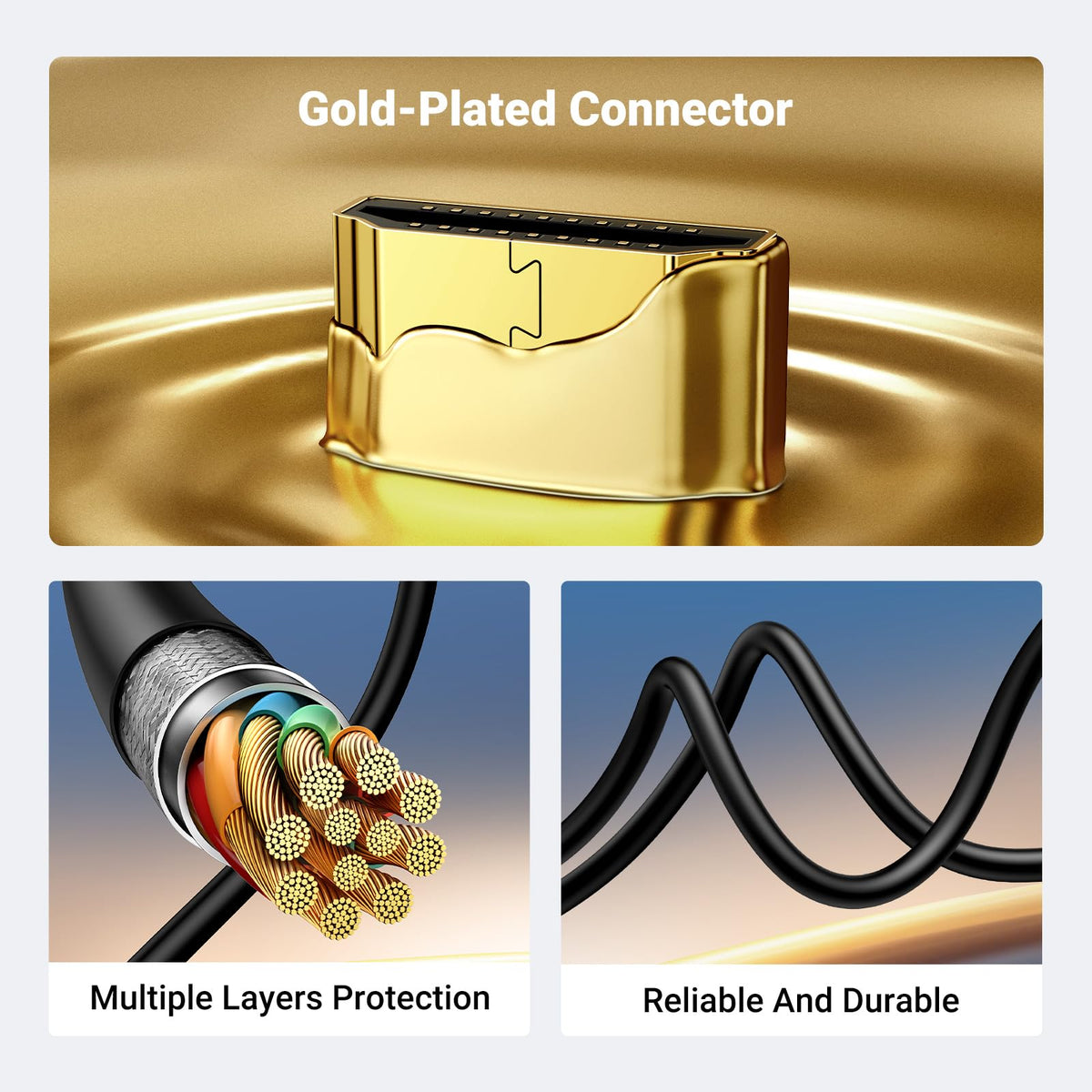 Ultra durable gold plated Micro HDMI cable with multi layer shielding.