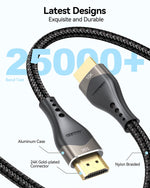 Diooeer 48Gbps short HDMI wire showing durable black nylon braiding texture